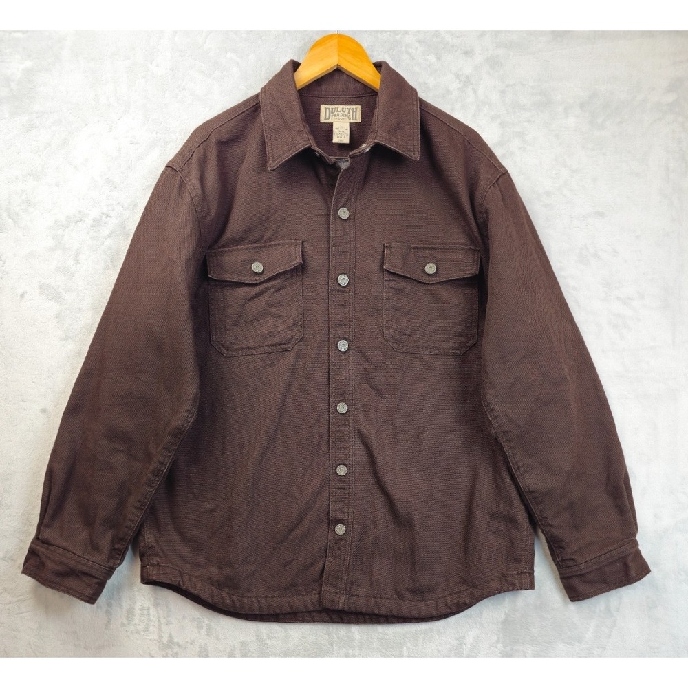 Duluth Trading Brown Large Heavy Duty Shacket Mens Fleece Lined Canvas Jacket
